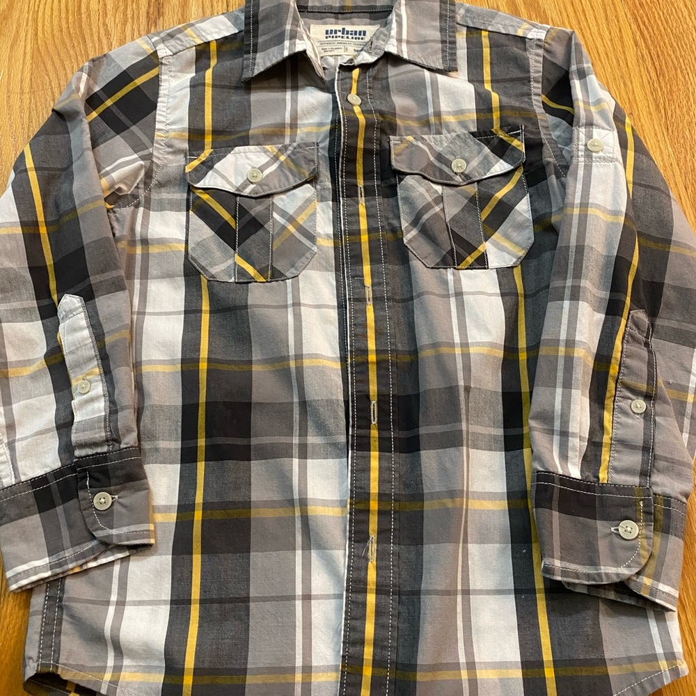 Urban Pipeline Plaid Button Down Shirt - Black, Gray, Yellow